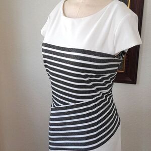 Elegant Black and White Striped Midi Dress